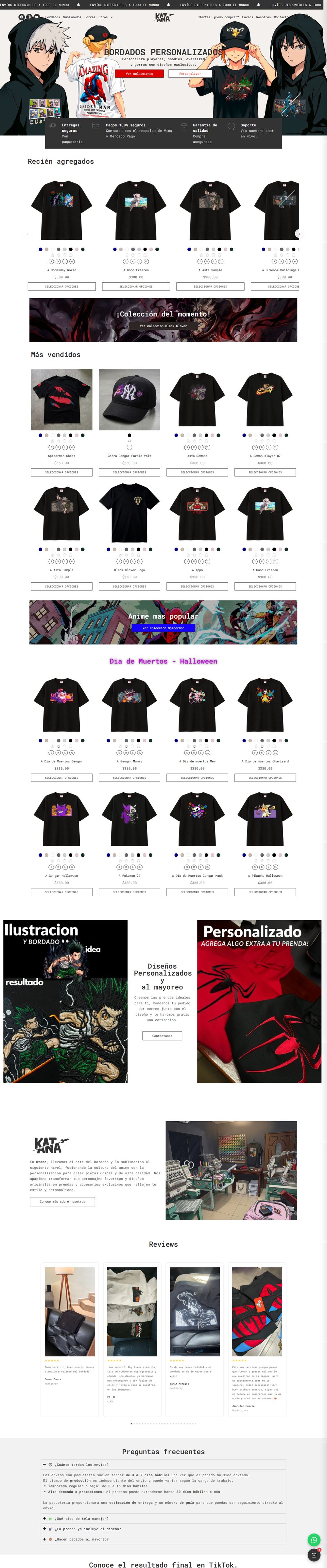 Bordados Katana homepage — WooCommerce store with embroidery design catalog